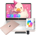 HP Flagship 14' HD Student&Business Laptop with AI Copilot, 13th Gen Intel 4-Core, 4GB RAM, 1.12TB Storage (128GB UFS + 1TB Docking Station), 1 Year Office 365, Wi-Fi 6, Win 11 S, Pale Rose Gold