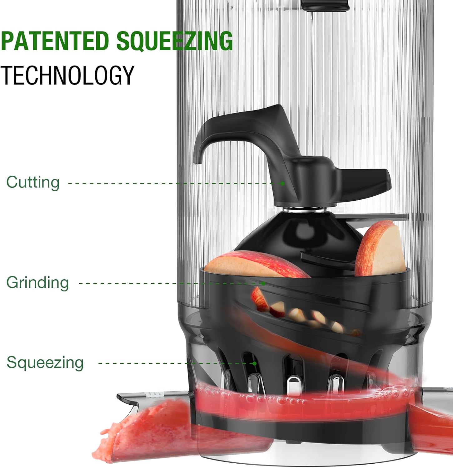 TUUMIIST Cold Press Juicer Machine, 5.3 Inch Extra Large Feed Chute for Whole Fruits, Easy to Clean Slow Juicer, High Yield, BPA Free - Grey