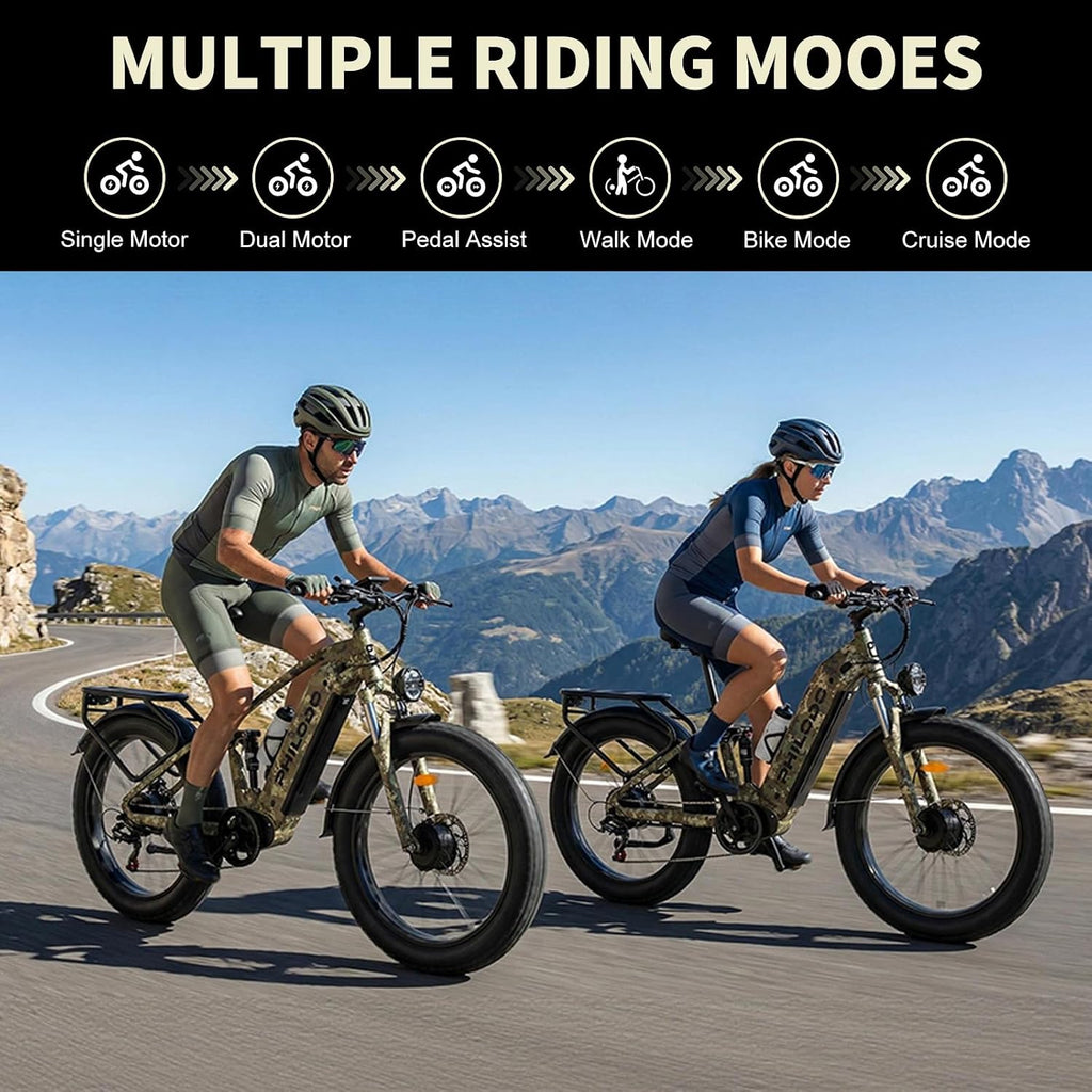 5000w Dual Motor E-Bike 60V Electric Bike for Adults,45 MiIe P-Hour Full Suspension Hydraulic Disc Brakes EBike,26/24x4 Fat Tires Mountain Bikes for All Terrain Snow/Sand