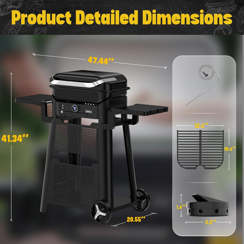 Volteq Smart Electric Grill with Cart - 1500W, 650°F, No Smoke Indoor/Outdoor BBQ, Digital Control & Meat Probe, Perfect for Apartment Balcony, Patio, Deck