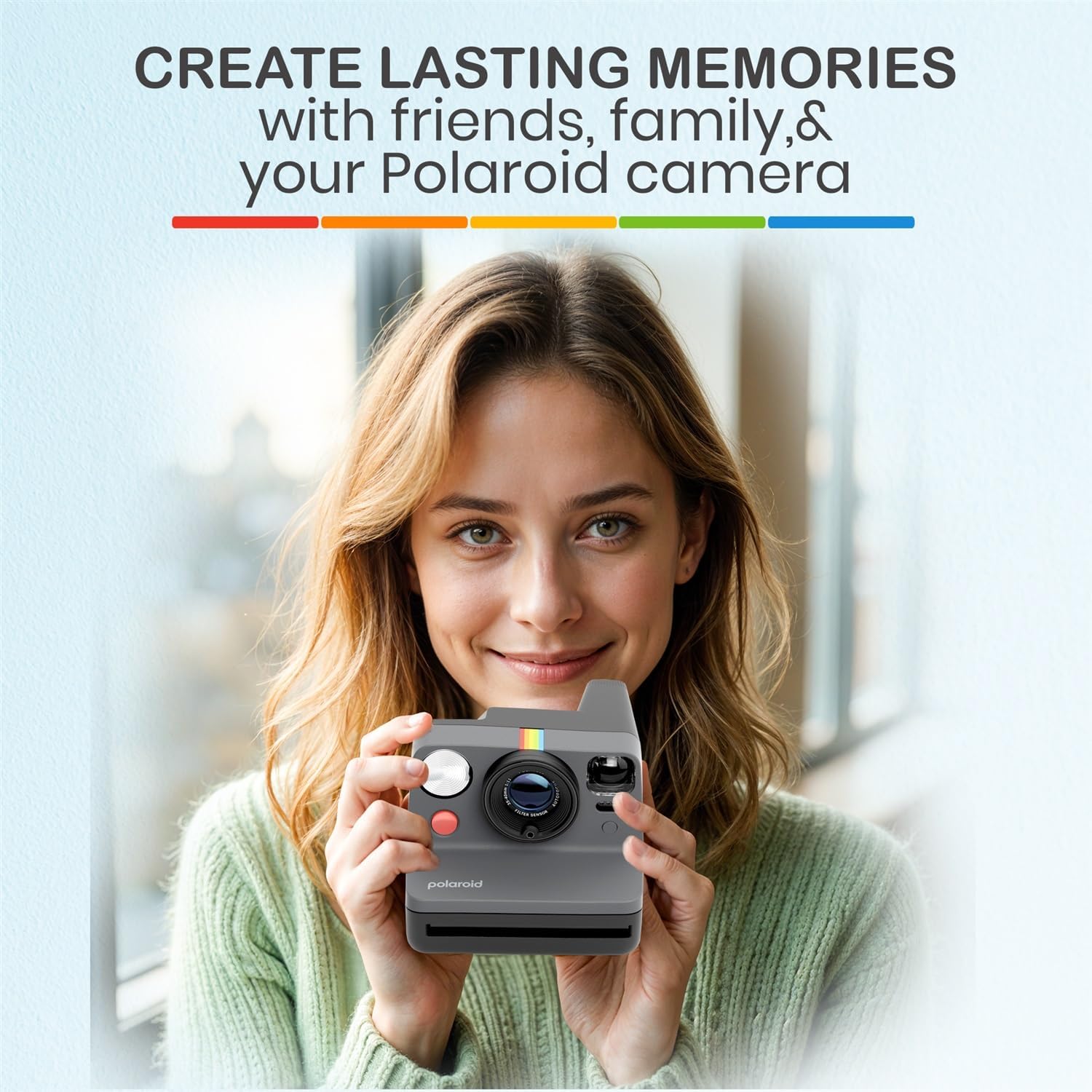 Polaroid Now Generation 3 I-Type Instant Camera (Black) Bundle with Color I-Type Film (8 Exposures), Hard Protective Case and Wrist Strap