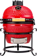 13' Portable Round Ceramic Charcoal Grill,Outdoor Barbecue Smoker,Heavy Duty Outdoor BBQ Grill,Vertical Camping Barbecue Grill,with Built-in Thermometer,for Garden Patio Beach Backyard (Red)
