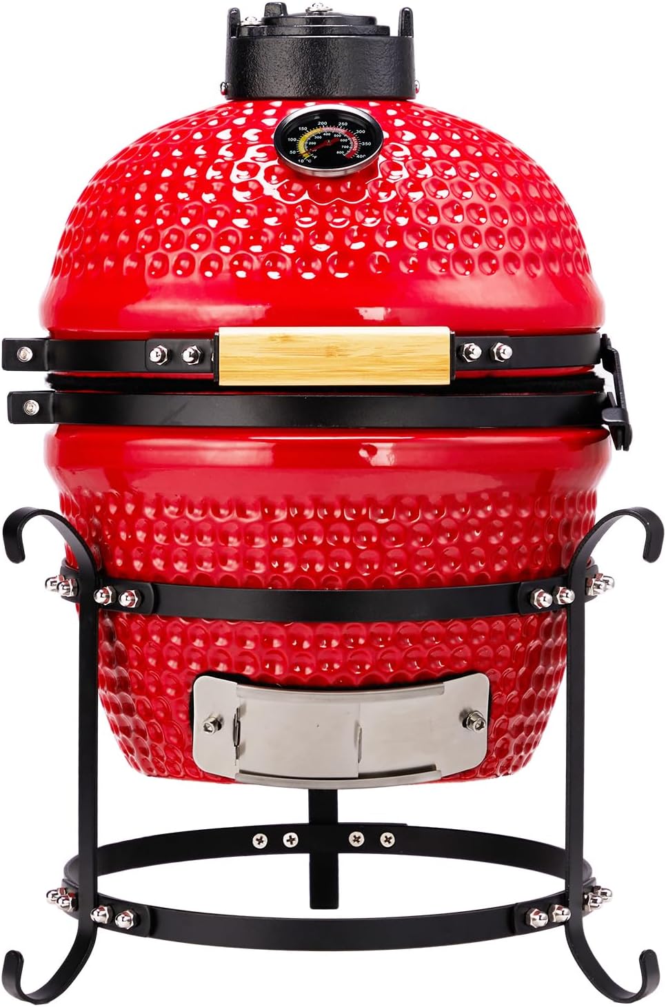 13' Portable Round Ceramic Charcoal Grill,Outdoor Barbecue Smoker,Heavy Duty Outdoor BBQ Grill,Vertical Camping Barbecue Grill,with Built-in Thermometer,for Garden Patio Beach Backyard (Red)