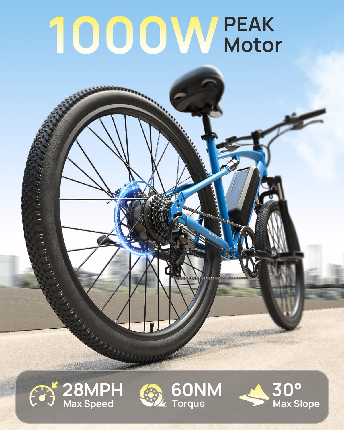 QRONGE Electric Bike for Adults, Full Suspension Ebike, 1000W Peak Motor 486Wh Battery, 28MPH(PAS Mode) Mountain Electric Bicycles, 7 Speed, 26'' Tire, Up to 70 Miles, Zephyr