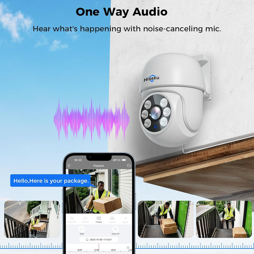 Hiseeu 3K Outdoor Wired Security Camera System with 8CH 5MP DVR,8 x 5MP PTZ CCTV Cameras,360°Coverage,Smart Dual Light & Audio,Person/Vehicle Detection,3TB HDD,100ft Night Vision,24/7 Recording