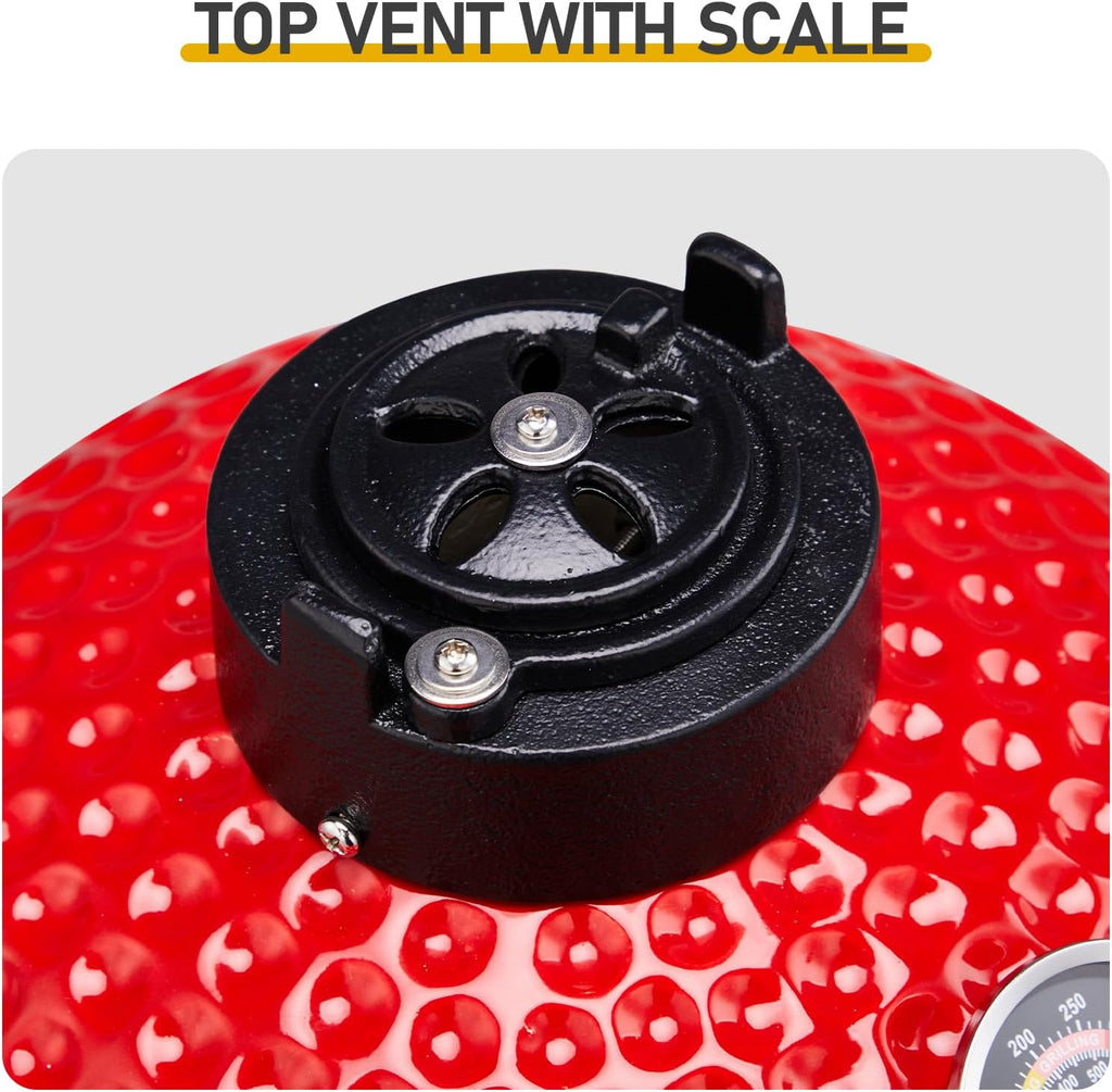 13' Portable Round Ceramic Charcoal Grill,Outdoor Barbecue Smoker,Heavy Duty Outdoor BBQ Grill,Vertical Camping Barbecue Grill,with Built-in Thermometer,for Garden Patio Beach Backyard (Red)