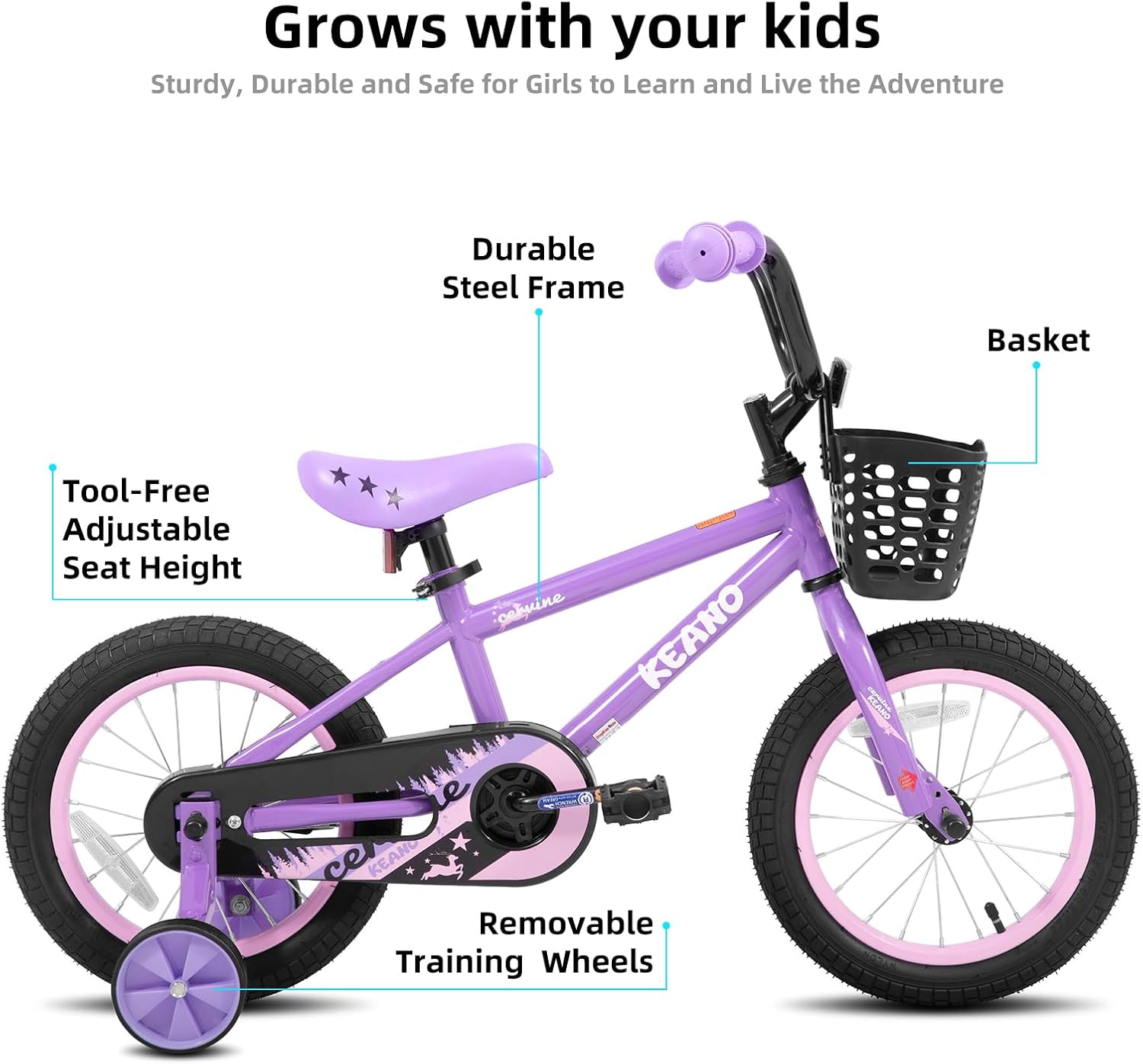 KEANO Cervine 14 16 20 Inch Kids Bike for Boys Girls Ages 3-10 Years, 14 16 Inch Toddler BMX Bikes with Training Wheels and Basket, 20 in Children Bicycles with Kickstand