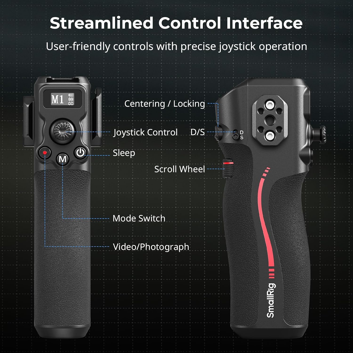 SMALLRIG Handle with Follow Focus for DJI RS 2 / RS 3 Pro/RS 4 / RS 4 Pro/RS 5 Gimbal Stabilizer, Handle with 1/4'-20 locating Holes and a Cold Shoe Mount, Max Load 4.4lb