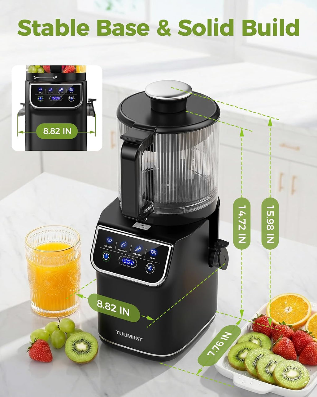 TUUMIIST 3-in-1 Cold Press Juicer Machine, Smart Touch Masticating Juicers for Whole Fruit & Vegetable, 6.5' Wide Chute Slow Juicer for Nut Milk & Sorbet, High Yield, 100oz Large Capacity, Easy Clean