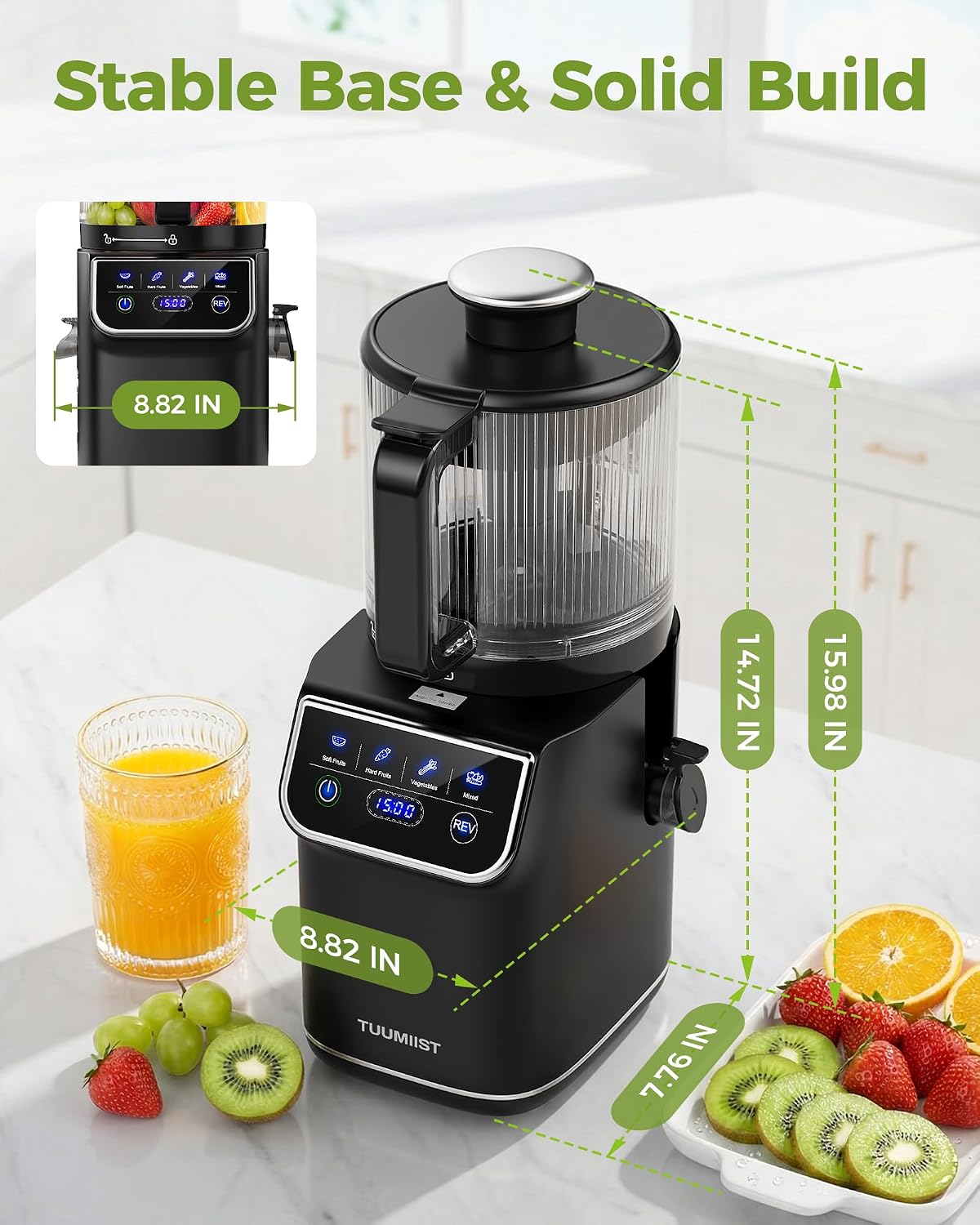 TUUMIIST 3-in-1 Cold Press Juicer Machine, Smart Touch Masticating Juicers for Whole Fruit & Vegetable, 6.5' Wide Chute Slow Juicer for Nut Milk & Sorbet, High Yield, 100oz Large Capacity, Easy Clean