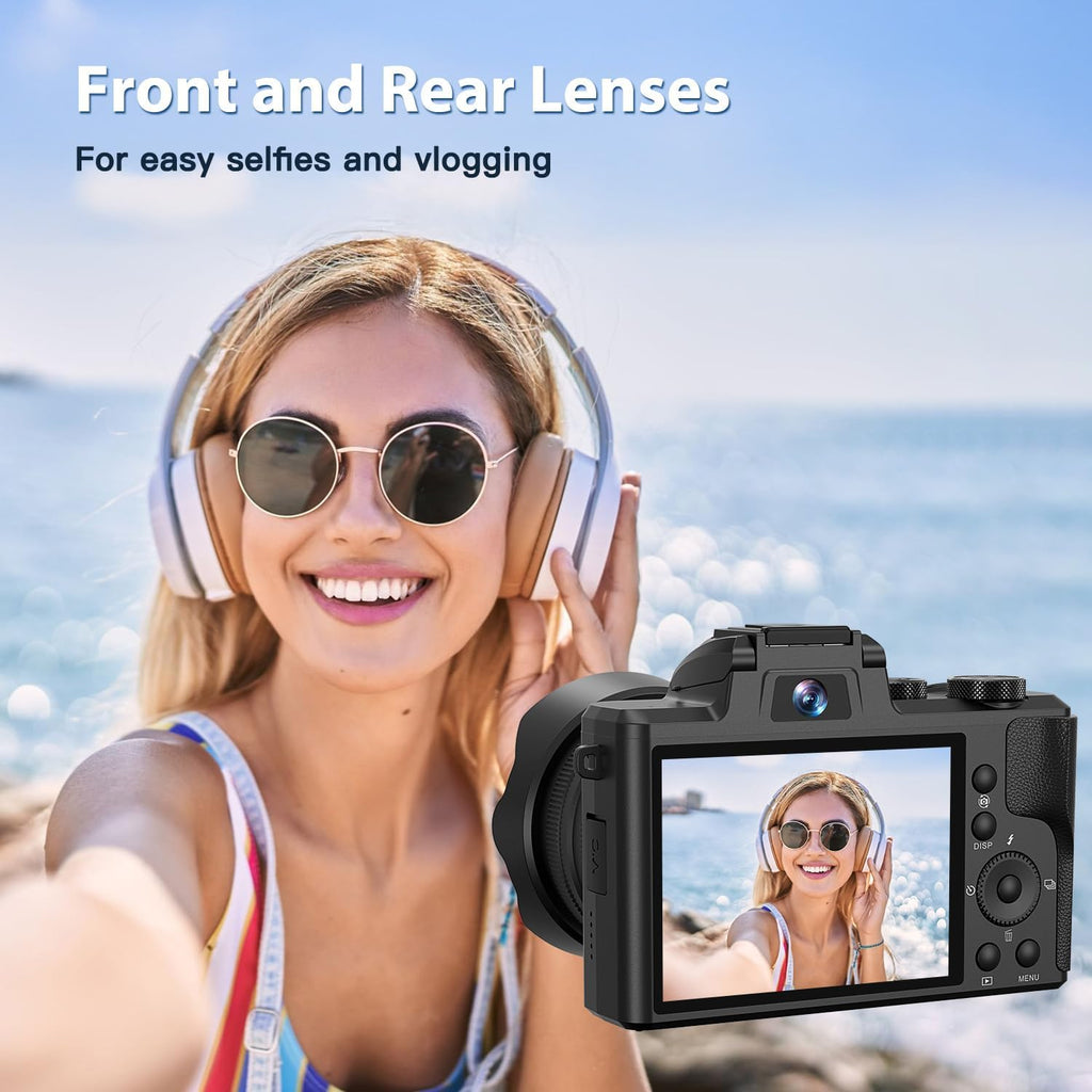 IGXHAVIZ 8K Digital Cameras for Photography Autofocus, WiFi 88MP Vlogging Camera with Dual-Lens, Flash, 16X Digital Zoom, Touch Screen, Travel Camera Anti-Shake with Lens Hood, 64GB Card,2 Batteries