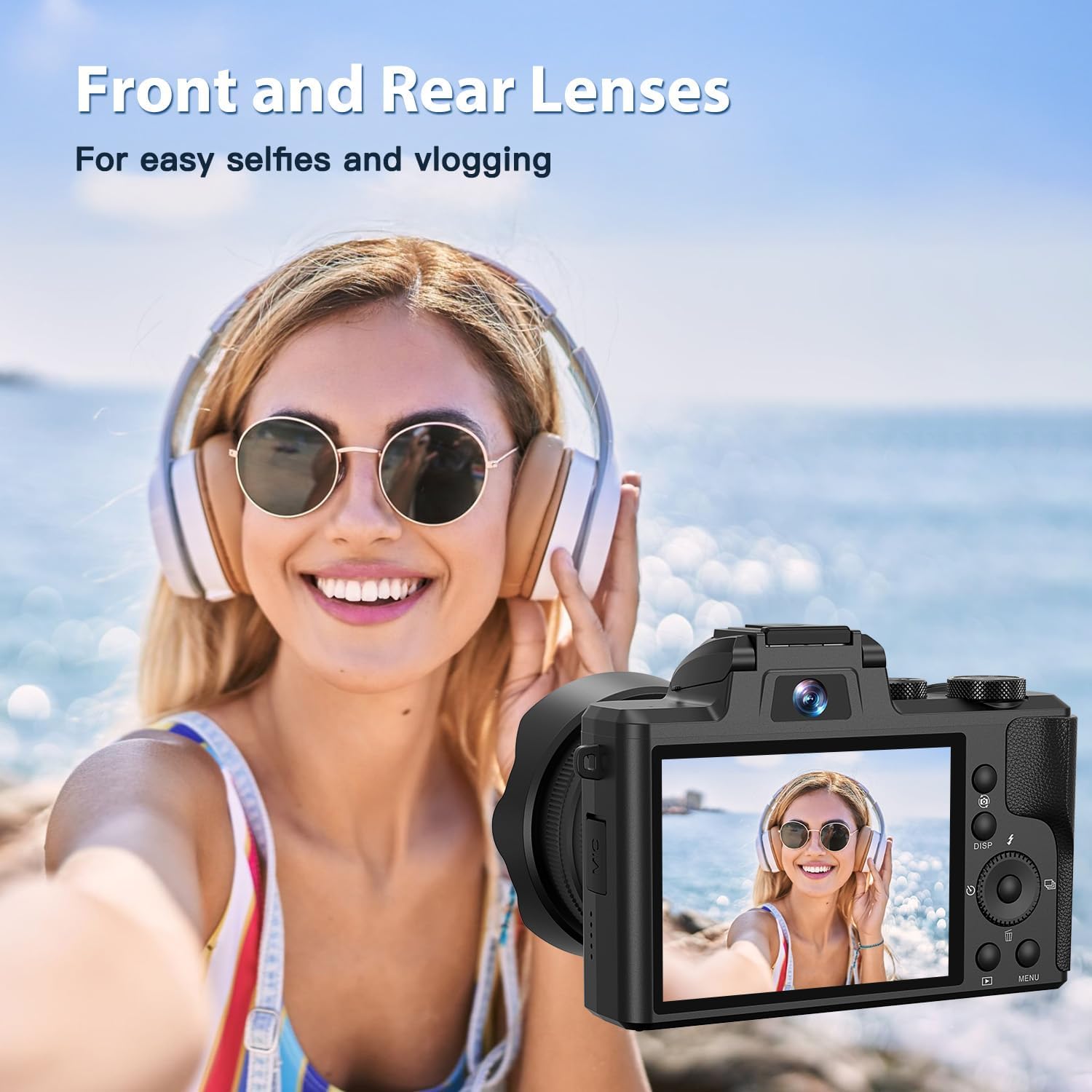 IGXHAVIZ 8K Digital Cameras for Photography Autofocus, WiFi 88MP Vlogging Camera with Dual-Lens, Flash, 16X Digital Zoom, Touch Screen, Travel Camera Anti-Shake with Lens Hood, 64GB Card,2 Batteries