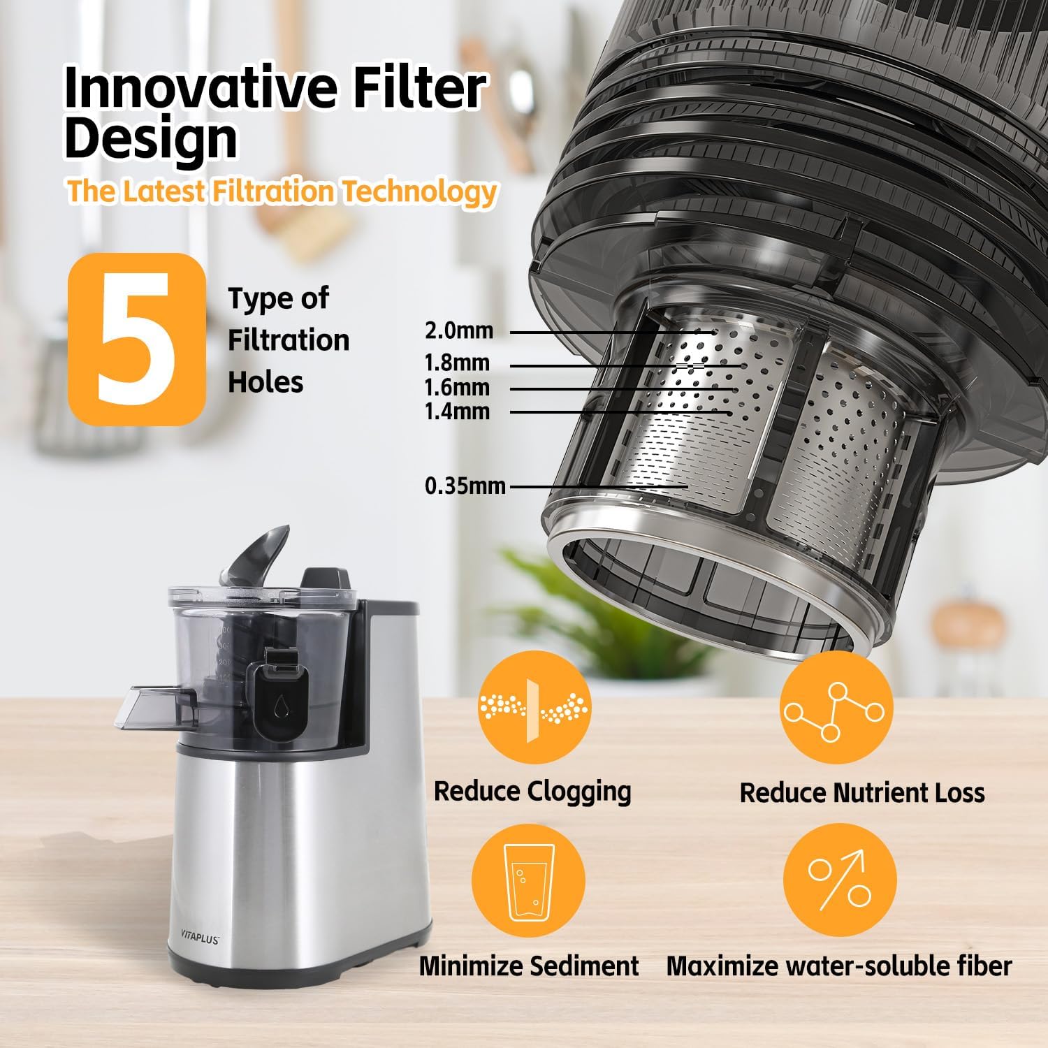 Cold Press Juicer, Upgraded AC Motor Masticating Juicer, Food-Grade Stainless Steel Auger, BPA-FREE Slow Juicing Extractor Machine with Easy Clean 5.8' Feeding Chute for Whole Vegs and Fruits