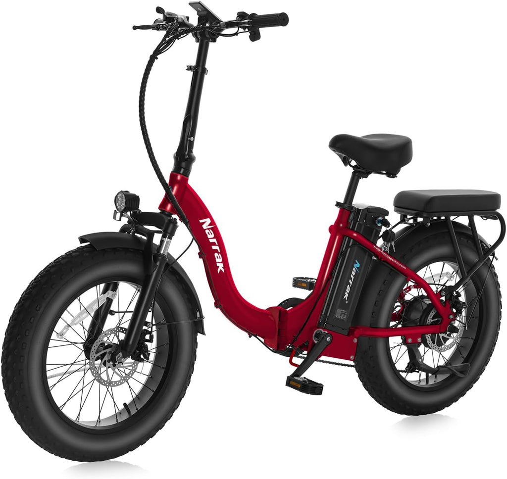 NARRAK Fat Tire Folding Electric Bike, 48V & 624Wh Lithium Removable Battery, Peak 1100W Brushless Motor, Max Speed 20Mph, M5 Large LCD Display, Suspension, Step-Over/Thru Frame