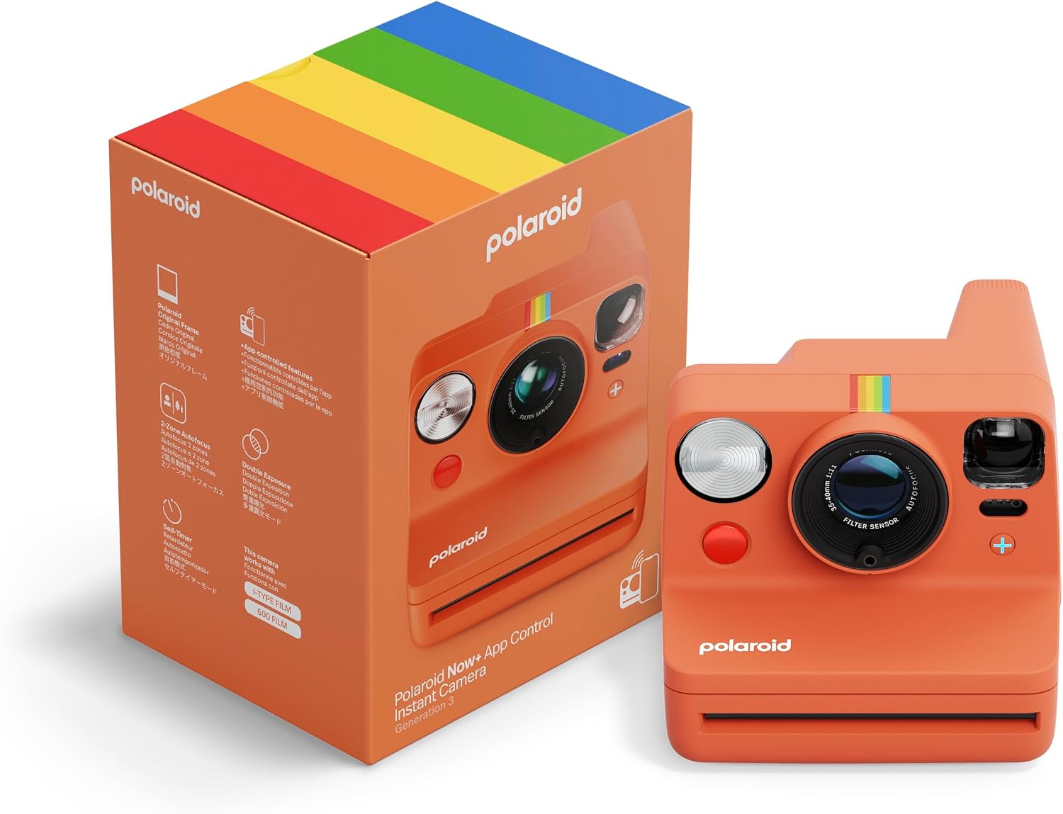 Polaroid Now+ 3rd Generation I-Type Instant Film Camera - Bluetooth Connected App Controlled - Coral - Camera Only No Film (9162)