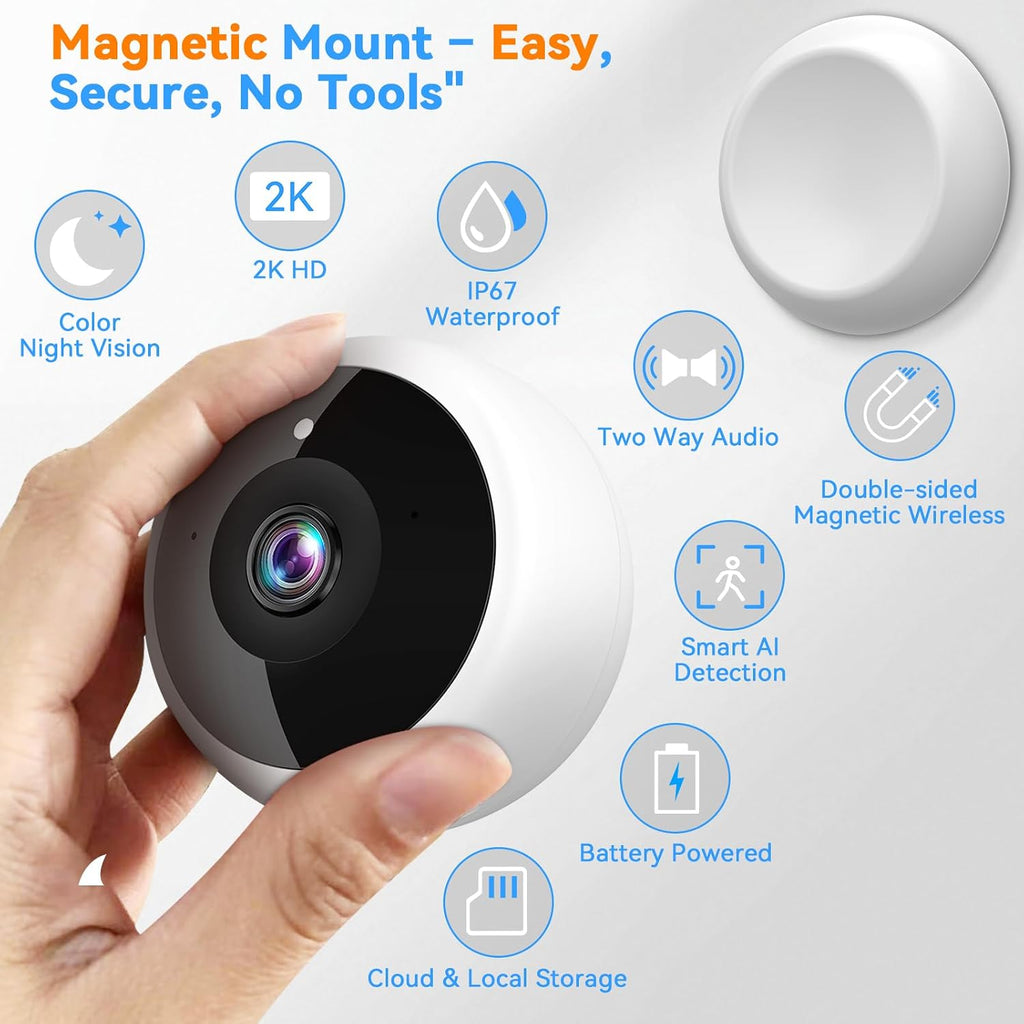 Thybro Magnetic Security Camera Wireless - 4Pack AI Motion Detection, 2K HD Video, Battery Powered, Ease of Setup, 2-Way Audio,IR Color Night Vision, Waterproof, Outdoor & Indoor Surveillance