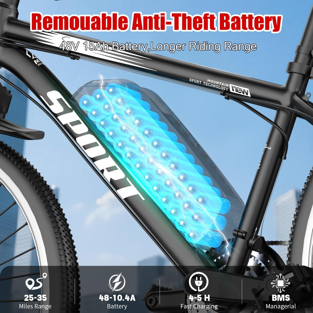 Electric Bike for Adults, 750W Electric Mountain Bike with 7-Speed and Front Suspension, 20 mph Folding Bike, 40 Miles PAS Range, 26' Tire
