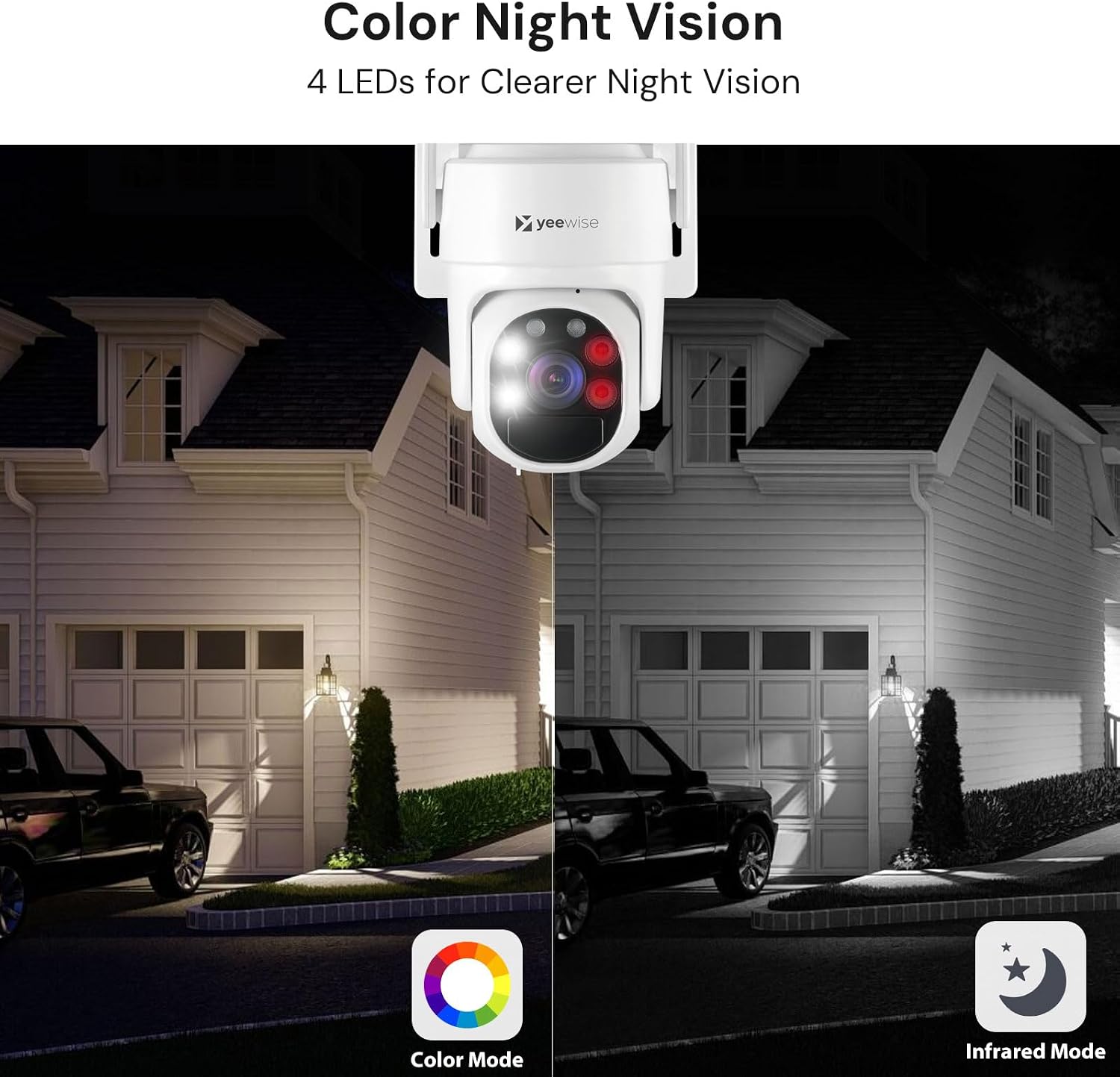 yeewise Solar Security Cameras Wireless Outdoor, 2 Cam-Kit, No Subscription, 4MP Home Security Cameras System with 360° Pan & Tilt, Color Night Vision, Motion Detection, Local Storage, 5G & 2.4G WiFi