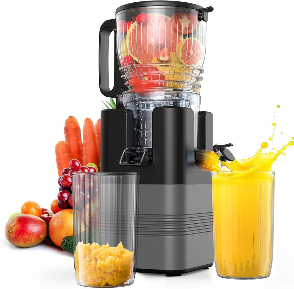 400W Cold Press Juicer, 5.8' Wide Feed Chute Slow Masticating Juicer Machines for Whole Fruits & Vegetables | High Juice Yield, Easy to Clean | Valentine's Day Gift Ideas for Women (Gray)