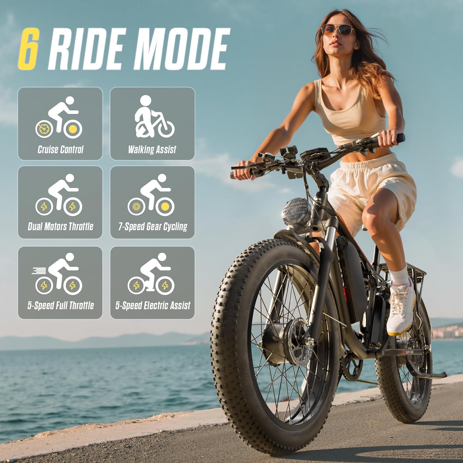 6000W Dual Motor Ebike for Adults, 60V 20Ah Fast Electric Bike 45mph,Up to 110 Miles,24' Fat Tire Full Suspension Electric Bike for Snow Off-Road Commuter Mountain E-Bike for Men Women