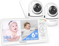 HelloBaby Baby Monitor with 2 Cameras, World First 6' IPS Split Screen, Double Cameras No WiFi, 30H Battery, 2-Way Audio, Pan-Tilt-Zoom, VOX Mode, Night Vision, 8 Lullabies, 1000ft Range