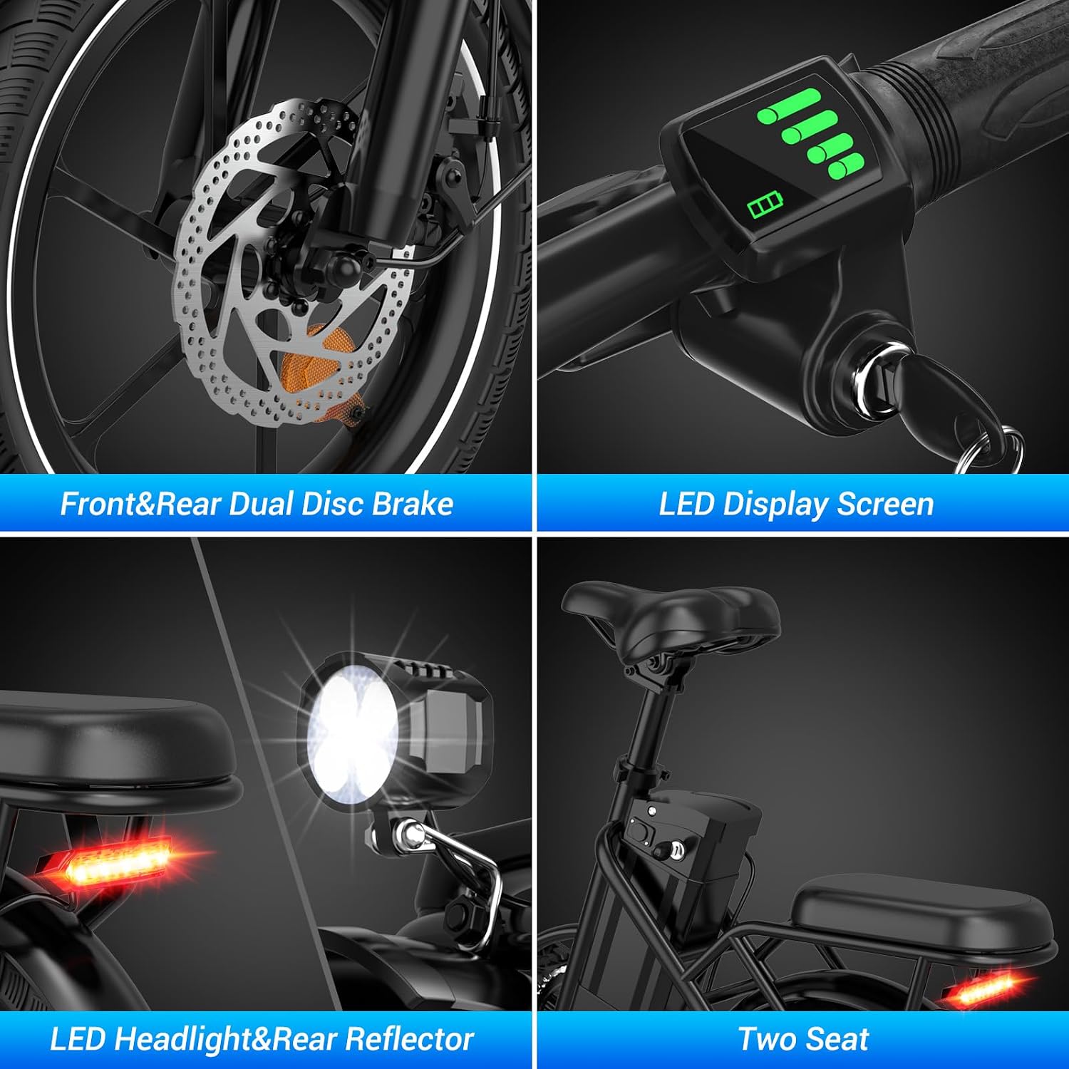 SEHOMY 2-Seat Electric Bike for Adults 630W Peak Motor, 25MPH Folding Ebike, 16' Adults Electric Bicycles with 30° Uphill, 288WH Removable Battery, 35 Miles Long Range, Commuter E Bikes Teens 14+