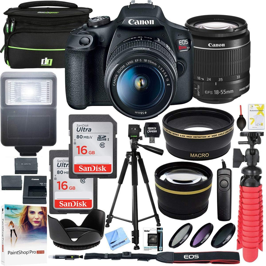 Canon EOS Rebel T7 DSLR Camera with EF-S 18-55mm f/3.5-5.6 is II Lens Plus Double Battery Tripod Cleaning Kit and Deco Gear Deluxe Case Accessory Bundle