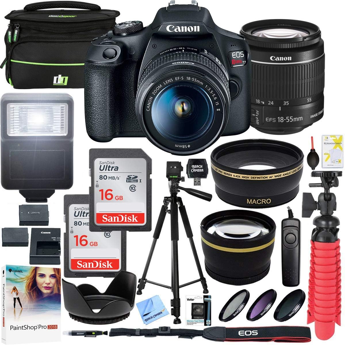 Canon EOS Rebel T7 DSLR Camera with EF-S 18-55mm f/3.5-5.6 is II Lens Plus Double Battery Tripod Cleaning Kit and Deco Gear Deluxe Case Accessory Bundle