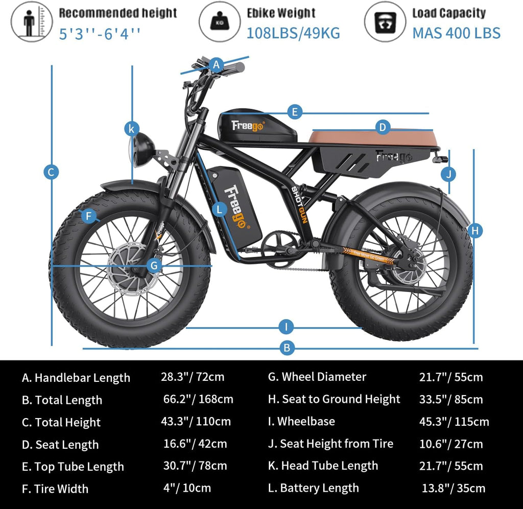 Freego Electric Motorcycle Bike for Adults, Dual Motor & Dual Battery, 2000W/48V/55Ah, 20'x4.0' Fat Tires Off Road Electric Dirt Bike Bicycle,34MPH & 103 Miles EBike UL 2849 Certified