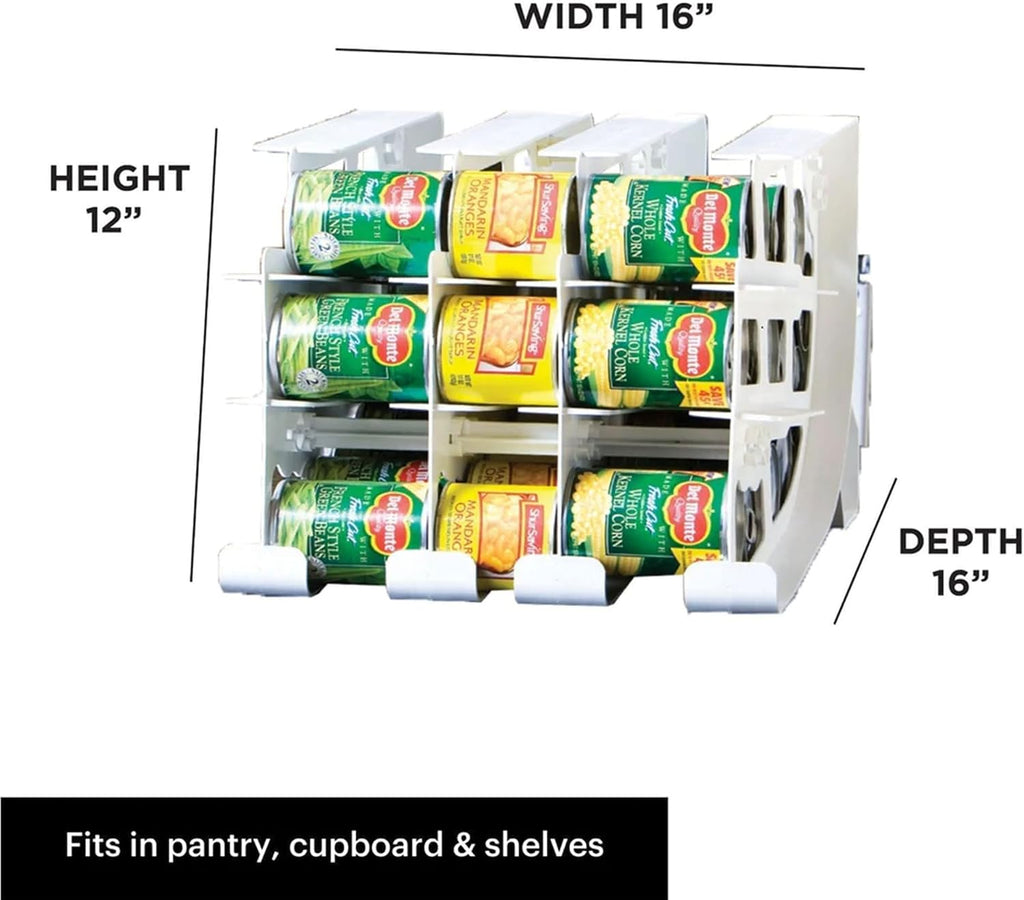 FIFO Can Tracker 4-Pack - 3-Tier Rotating Food Can Organizer for Pantry, Expandable Soda Can Storage for Kitchen, Holds 54 Cans of Food or Soda