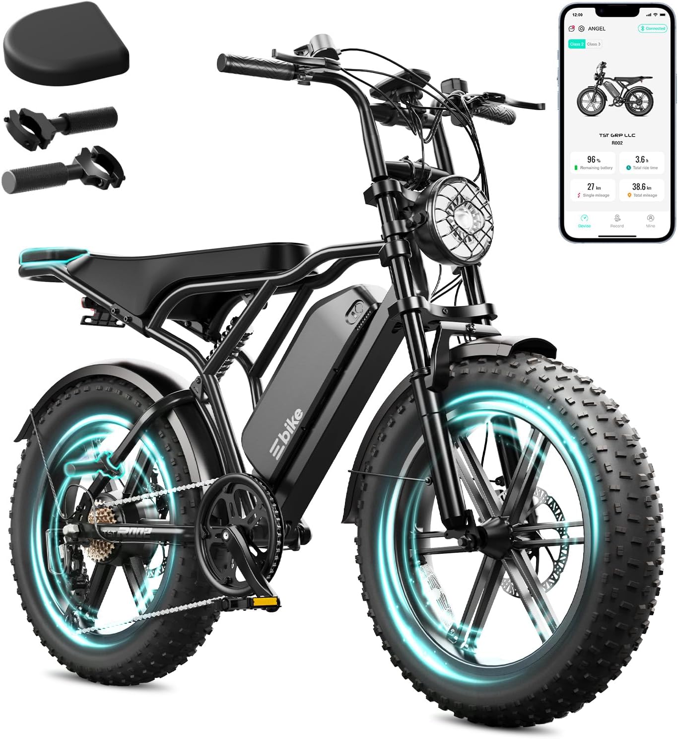 TST Electric Bike for Adults, 1500W Peak Motor 60/100 Miles Fat Tire Ebike with 48V 15Ah/25Ah Removable Battery 20' Fat Tire Electric Dirt Bike Full Suspension and 7-Speed