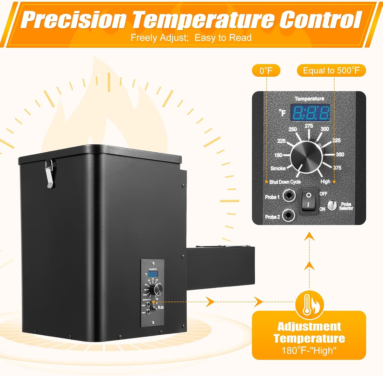 Pellet Smoker Hopper Assembly Kit, 250W 120V Electric Wood Pellet Grill Vertical Pellet Smoker Conversion Kit with Digital Temperature Controller for BBQ Smoke Bake Roast, 180℉- 500℉ Adjustment