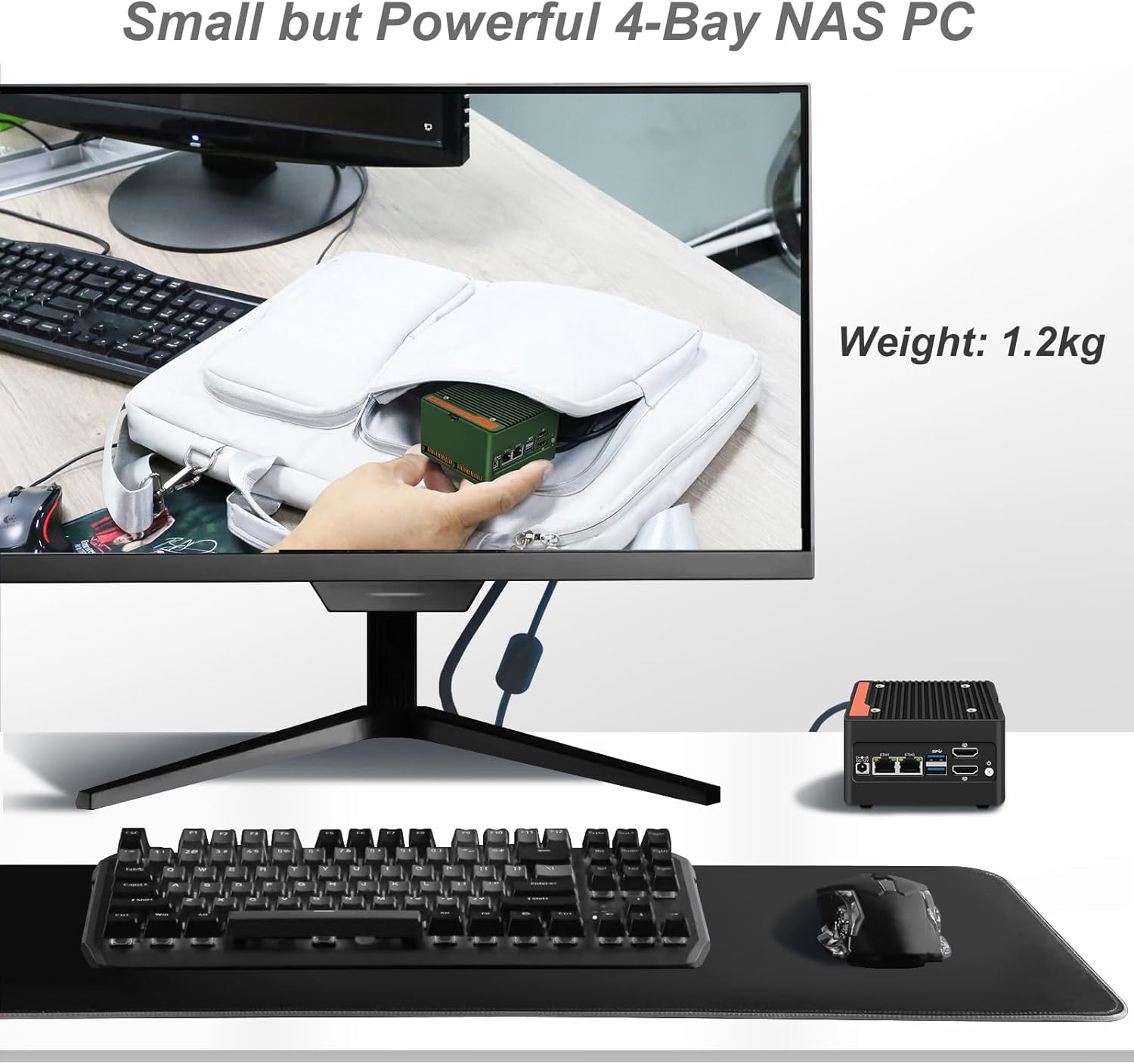 StoneStorm 4-Bay NAS Mini PC Dual 2.5GbE i226-v LAN Ports, 12th Gen. N150 with DDR5 MAX 48GB, 4 M.2 NVMe 2280, Dual 4K Display, 2 USB3.2 10Gbps for Micro Firewall Router/Pocket Computer (Barebone)