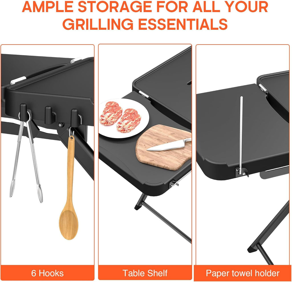 Grill Stand for Ninja Woodfire OG701, OG850, OG951, Portable Foldable Grill Table with Wheels & Side Shelf, 51' Large Space BBQ Table for Weber, Blackstone Griddle, Ooni Pizza Oven Accessories