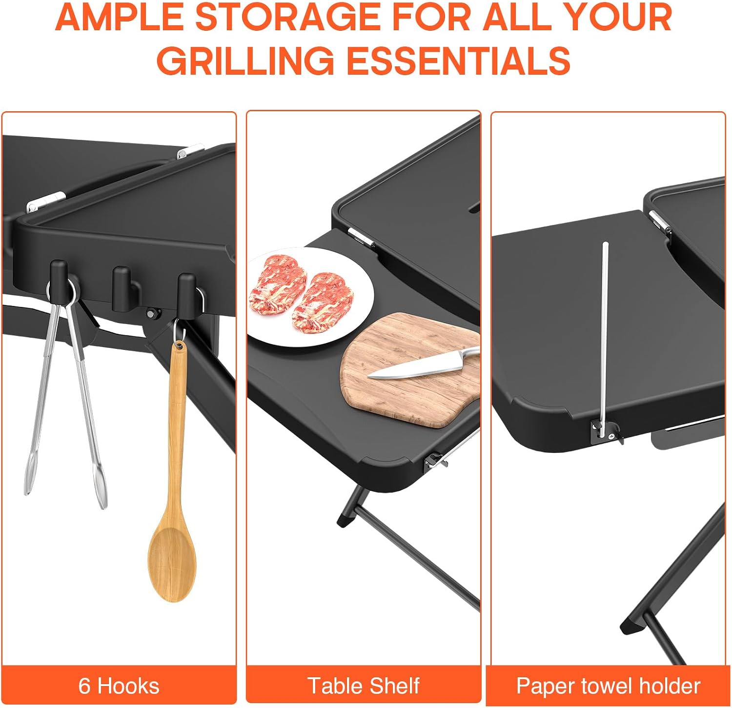 Grill Stand for Ninja Woodfire OG701, OG850, OG951, Portable Foldable Grill Table with Wheels & Side Shelf, 51' Large Space BBQ Table for Weber, Blackstone Griddle, Ooni Pizza Oven Accessories