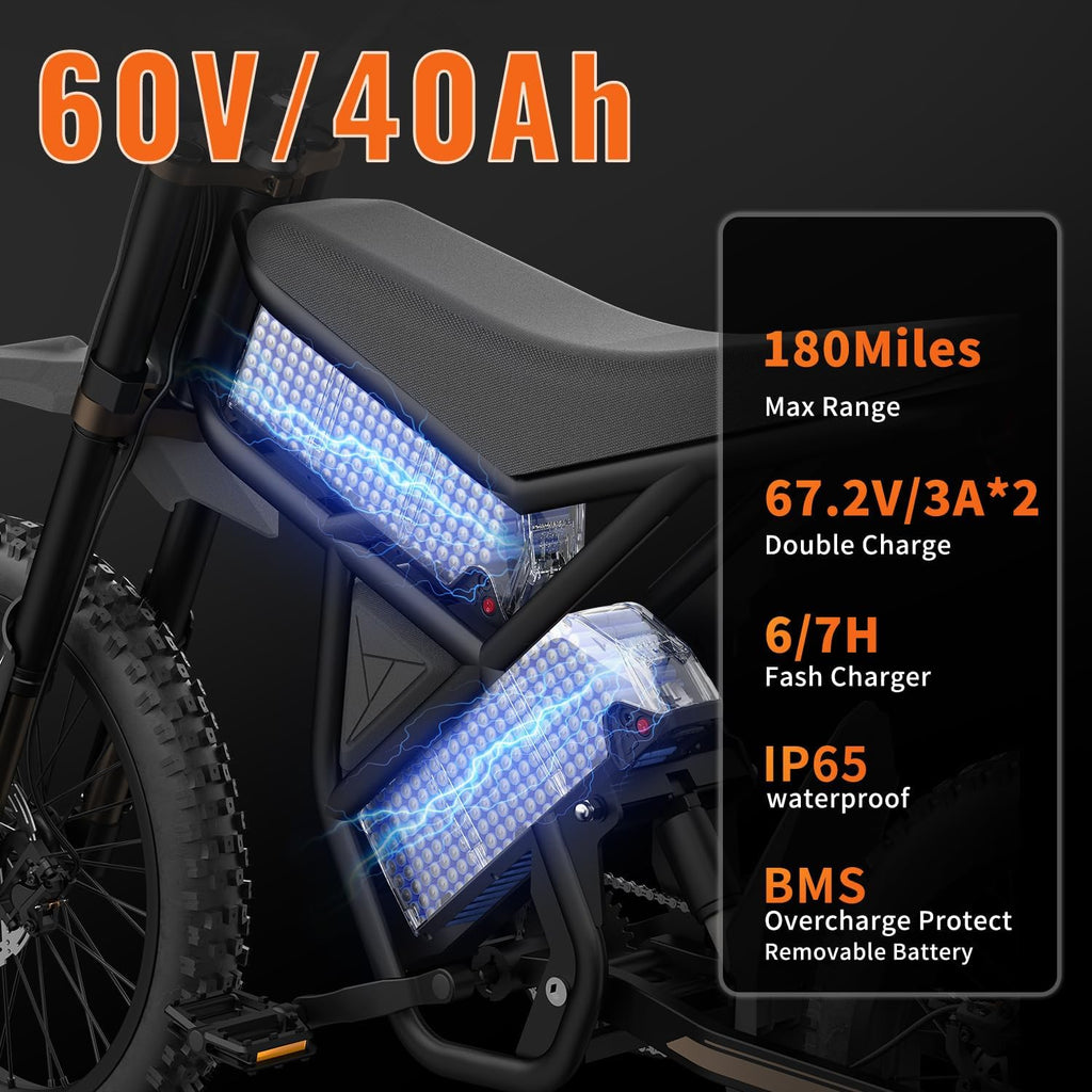 Bootime 3000W Electric Dirt Bike for Adults GT73Pro Electric Bike for Teens 50MPH Max Speed,Fast Charge(60V 36AH) Battery,85+Miles 25''*4.0 Fat Tire Ebike with Full Suspension Dual Hydraulic Brakes