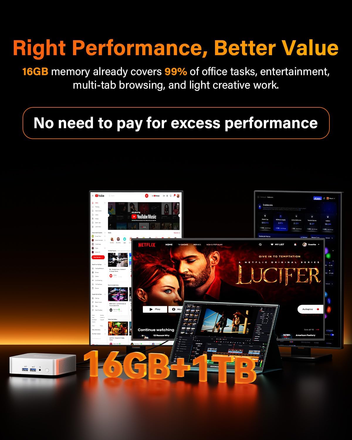 GEEKOM A8 Mini PC with AMD Ryzen 7 8745HS (Beats 6800H), 16GB DDR5 RAM (Upgradable, Not LPDDR) 1TB NVMe SSD, Windows 11 Pro Desktop Computer for Home&Business, USB4, SD Slot, 8K | WiFi 6E, 2.5G LAN