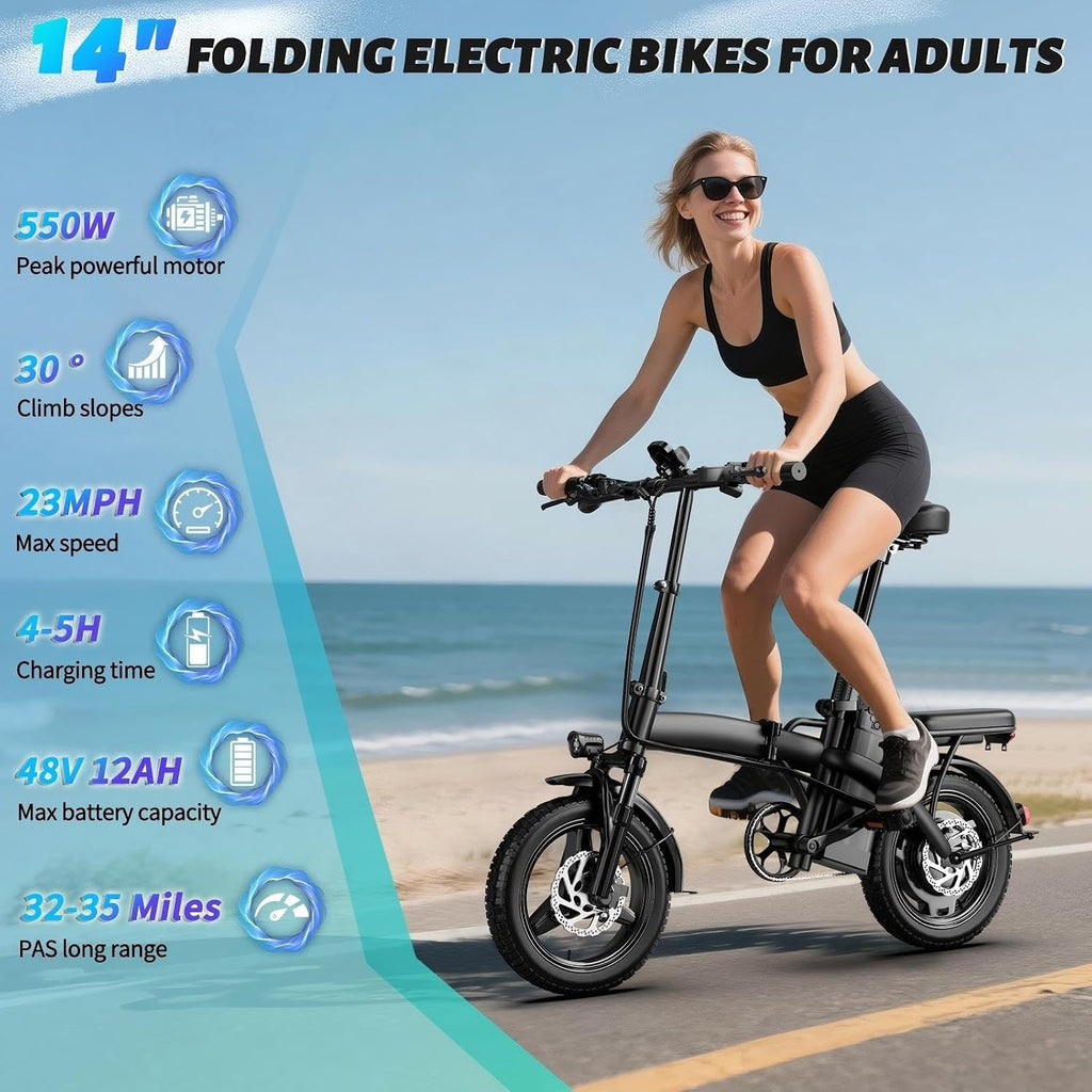 550W Electric Mountain Bike for Adults, 48V 12Ah EBike Climbs 25° Slopes, 23MPH Max Speed Fat Tire Electric Bicycle, 40 Miles Range, UL Certified Off-Road E-Bike