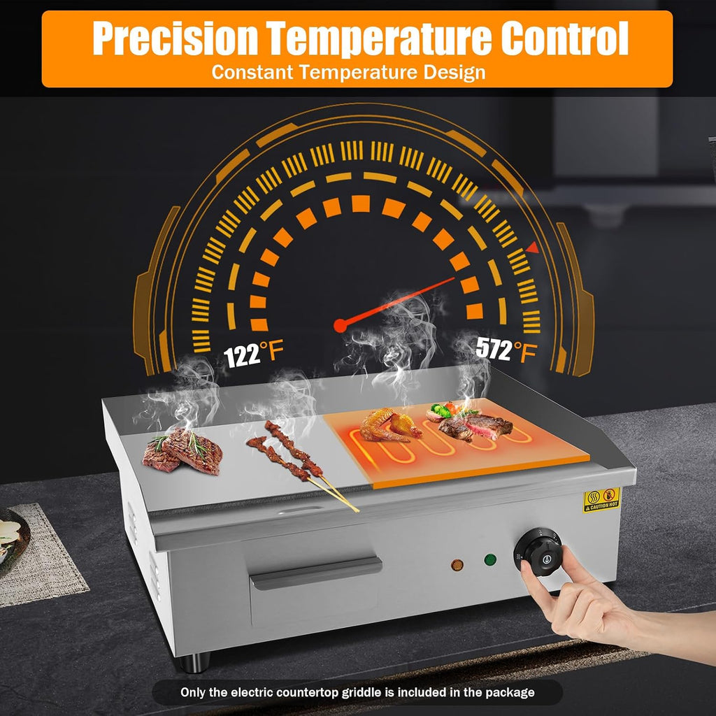 24'Commercial Electric Griddle Electric Countertop Griddle 3000W Restaurant Grill BBQ Flat Top 430 Stainless Steel Long Griddle Electric Nonstick Adjustable Thermostatic Control for Kitchen 110V
