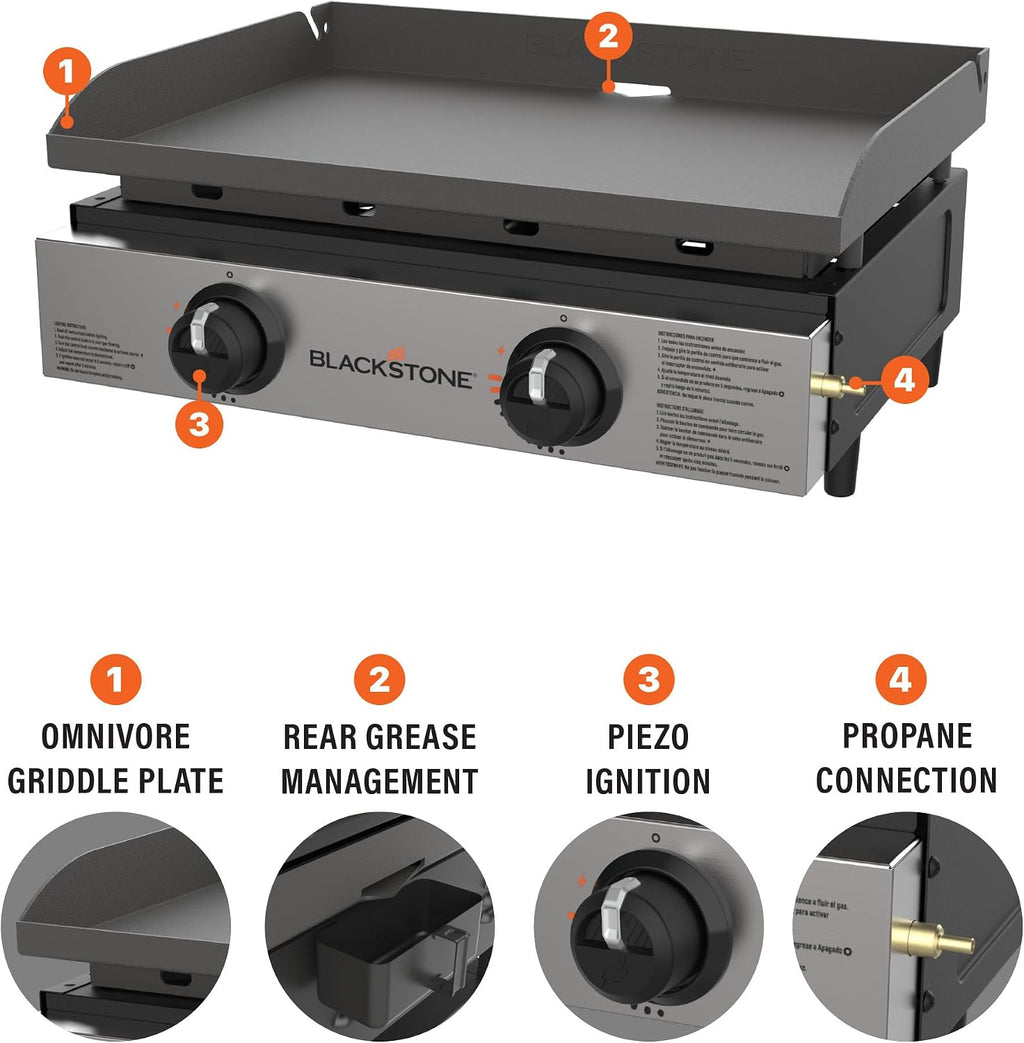 Blackstone 1666 22' Tabletop Griddle with Stainless Steel Faceplate, Powder Coated Steel, Black