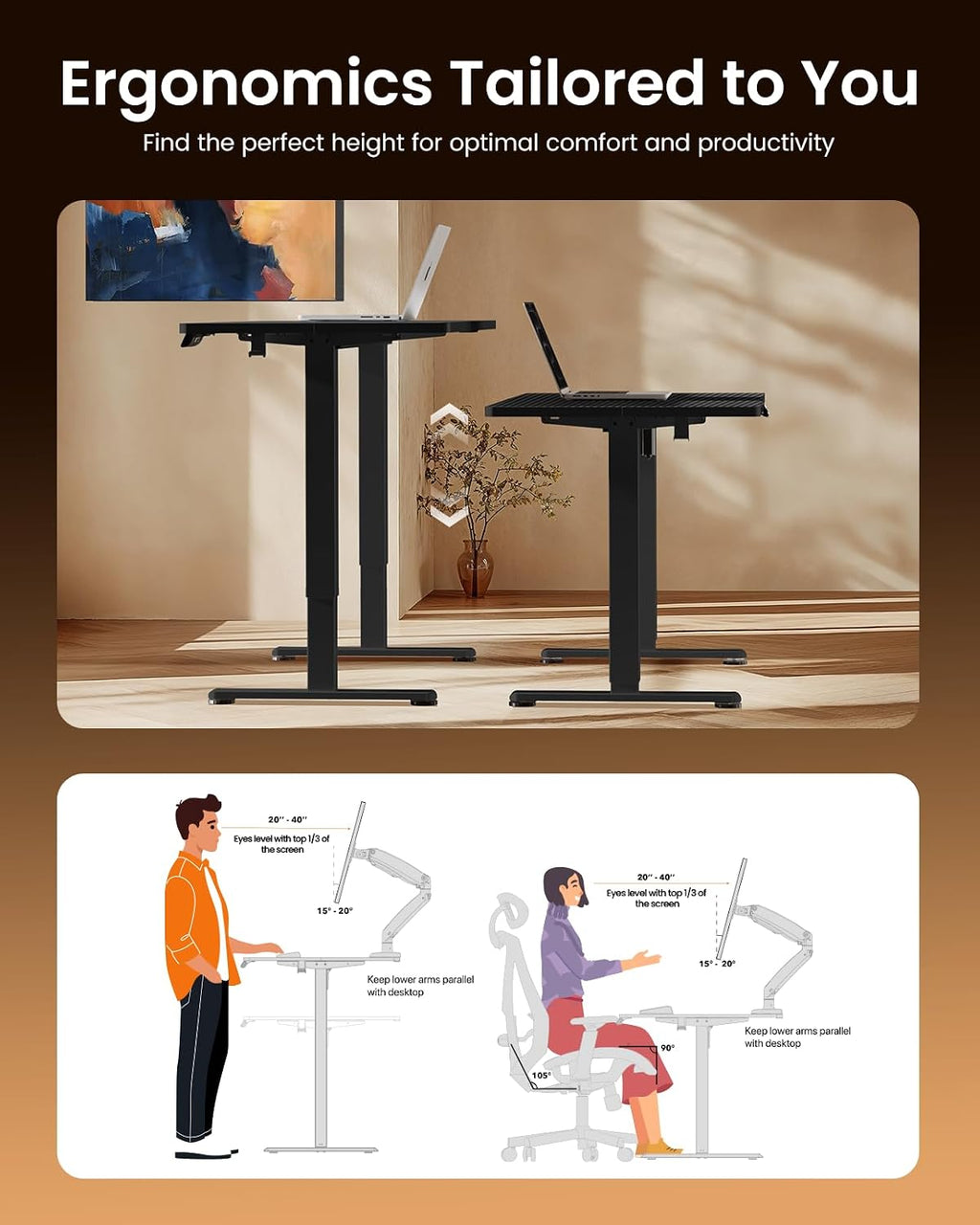 ErGear Height Adjustable Electric Standing Desk, 48 x 24 Inches Sit Stand up Desk, Memory Computer Home Office Desk, Carbon Fiber Black