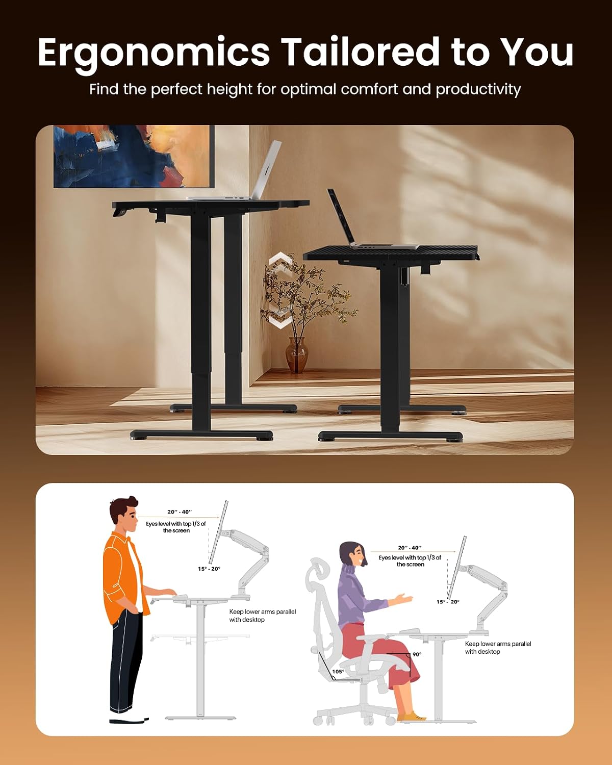 ErGear Height Adjustable Electric Standing Desk, 48 x 24 Inches Sit Stand up Desk, Memory Computer Home Office Desk, Carbon Fiber Black