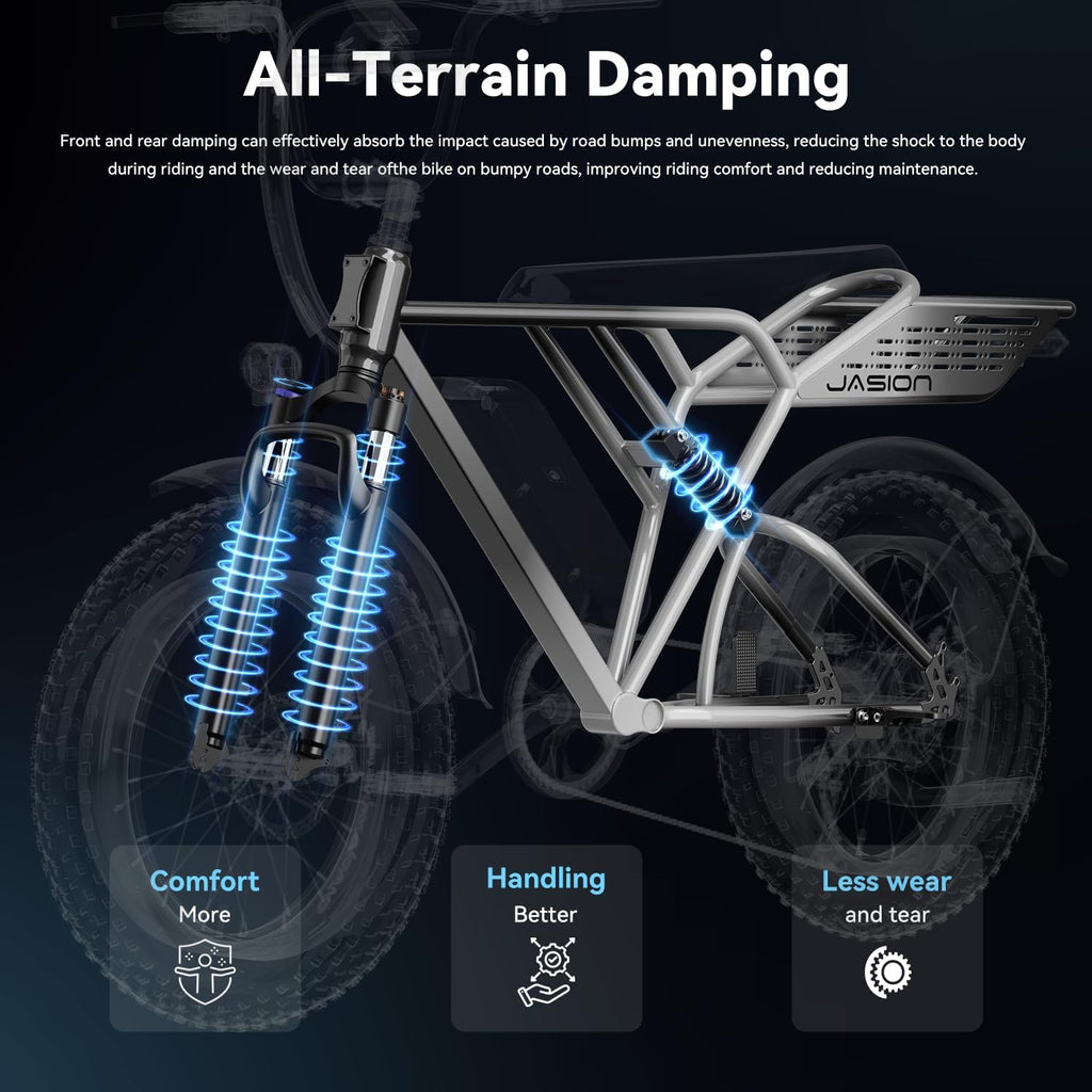 Jasion RetroVolt&Pro Electric Bike for Adults, 2000W/3000W Peak - 30/38MPH Electric Dirt Bike, 48V-52V, 13AH/20AH Battery, 70/90Miles Max Range Electric Motorcycle, 20'' X 4'' Fat Tire All-Terrain