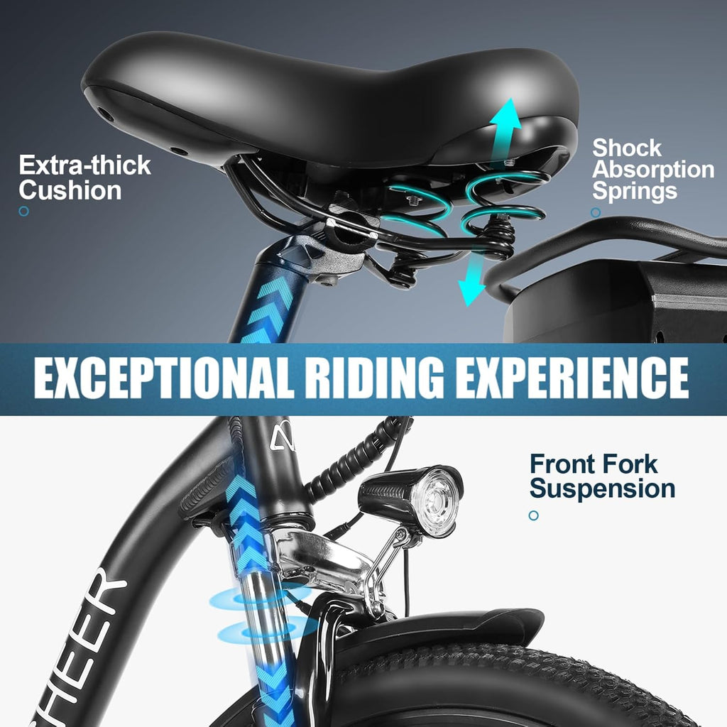 ANCHEER Electric Bike for Adults, 48V 499Wh Ebike, 26' City Commuter Bike with 48V Removable Battery, Up to 55 Miles, 3H Fast Charge, 7-Speed, Step-Thru Cruiser Bike for Women Men, UL2849 Compliant