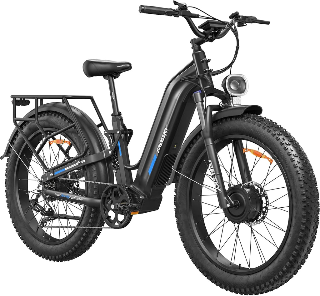 FREESKY Ranger AIR Dual Motor Electric Bike for Adults, 3500W 200NM Fast Ebike,105Miles Long Range E Bike,Full Suspension Electric Mountain Bike, 26'' Fat Tire Electric Bicycle for Man Womens Hunters