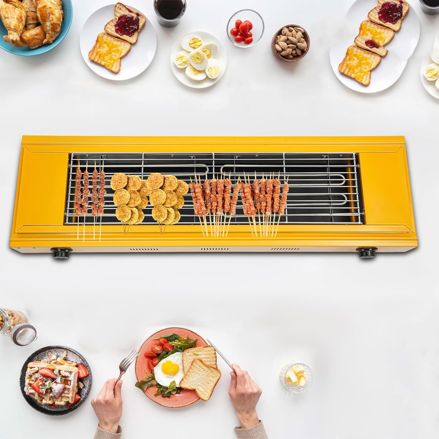 LYNICESHOP Electric BBQ Grill, 3000W Electric Portable Barbecue Grill Non-stick Removable Grill Plate Barbecue Grill, Adjustable Temperature 50-300°C/122-572°F Electric Griller for BBQs & Parties