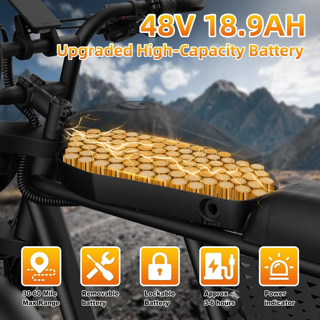 Electric Bike for Adults with Peak 1600W Peak Motor,Max Speed 35MPH,Up to 60Miles,Moped ebikes with 18.9AH Battery,20' Fat Tire Adult Electric Bicycle,Shipped from USA Warehouse