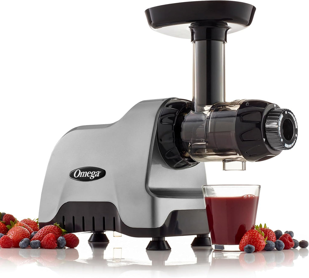 Omega Compact Cold Press Juicer Machine, Vegetable and Fruit Juice Extractor and Nutrition System Makes Nut Milks Baby Food and Sorbets, Triple-Stage 80-RPM Slow Masticating Juicer, 200-Watts, Gray