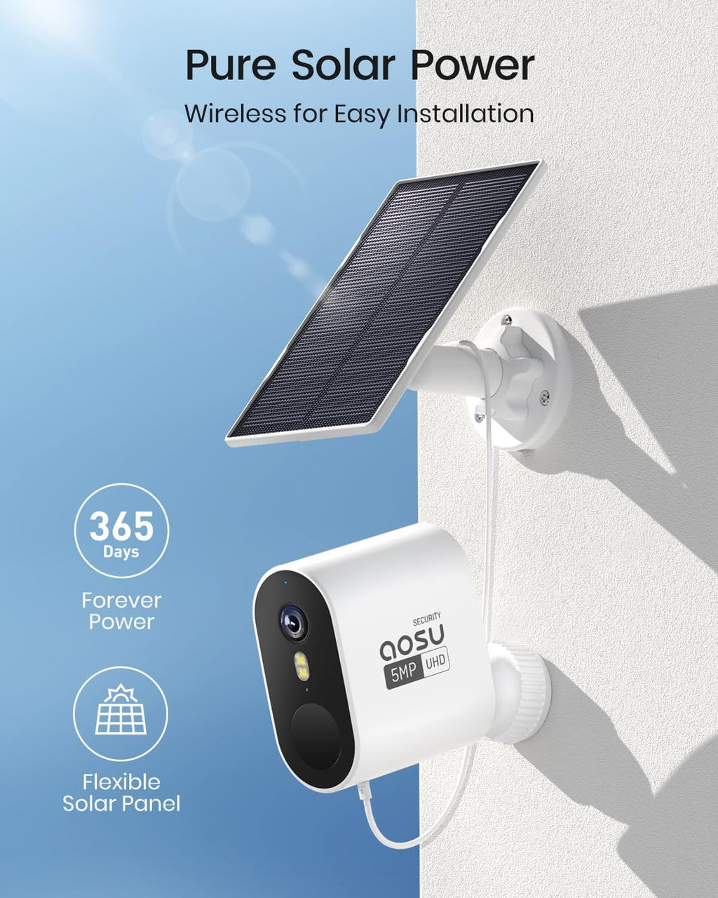 aosu 3K/5MP Solar Security Cameras Wireless Outdoor Home Surveillance System, 166° Ultra-Wide-Angle, HD Color Night Vision, Spotlight & Siren Alarm, Motion Alert, No Subscription Required, 2-Cam-Kit