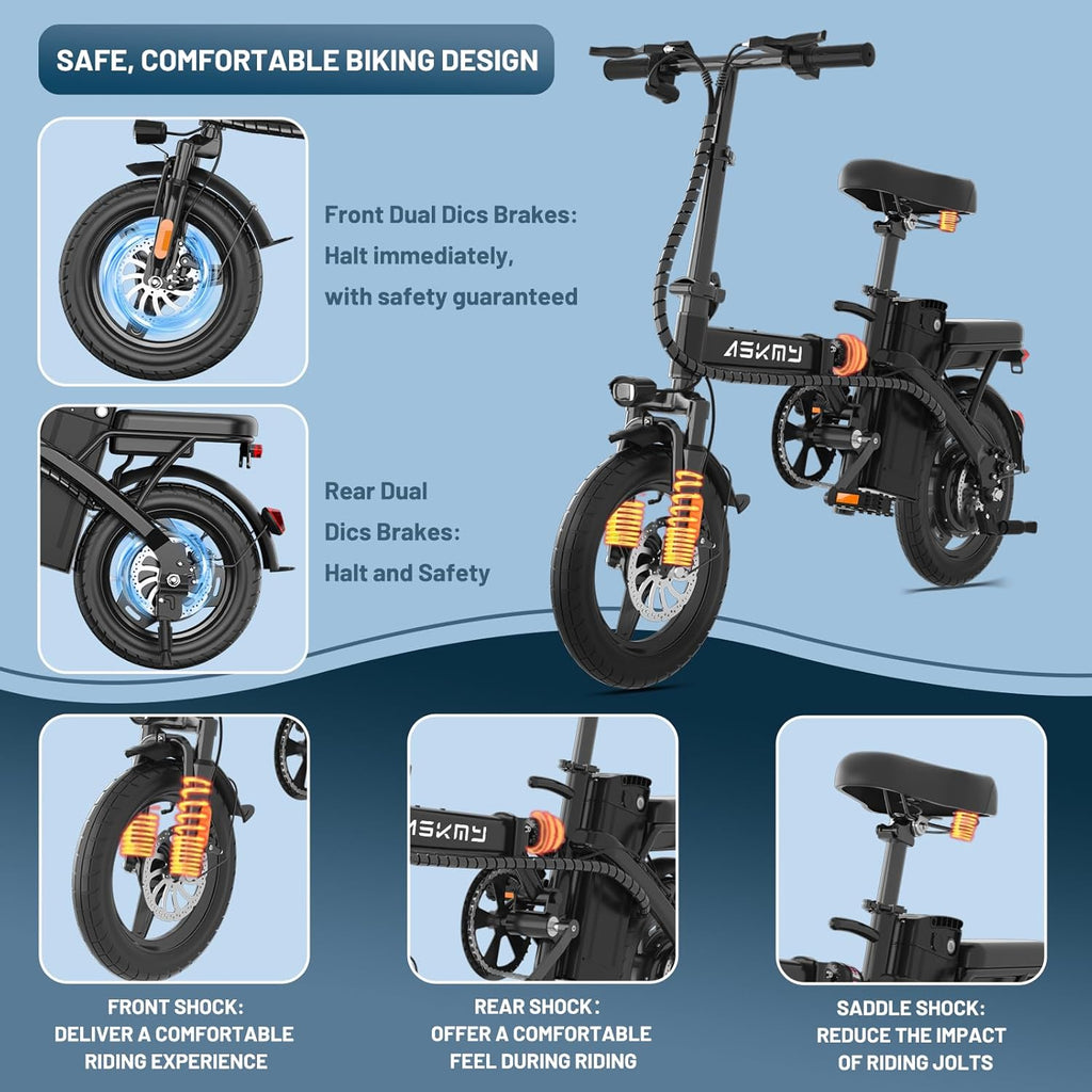 Foldable Electric Bike for Adults and Teens, 750W/1000W Peak Motor Ebike with 48V 10AH Removable Battery, 30-60 Miles PAS Range, 14' Mini E-Bike for Daily Commuting, Electric Bicycle for Riders